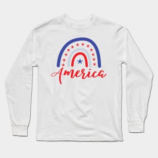 America rainbow - usa star - 4th of july design Long Sleeve T-Shirt